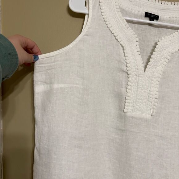 Talbots 100% Linen White Crochet Lace V Neckline Tank Petite Large - Picture 2 of 7